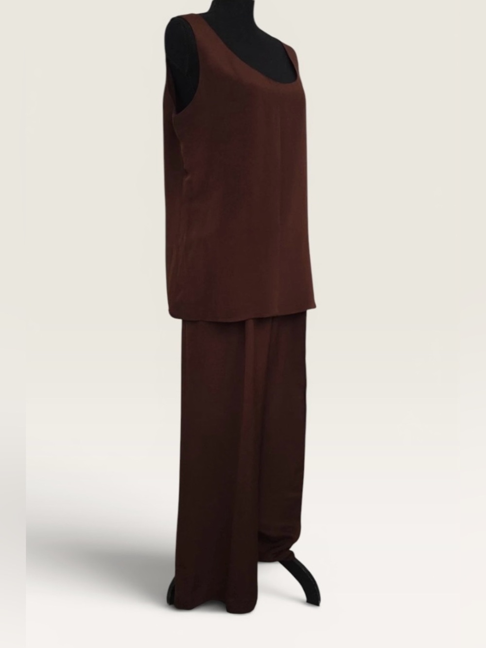 St. John Brown Wide-Leg Pant Tank Set